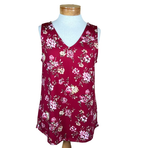 Stitch Fix Women’s Ampton Back Detail Sleeveless Burgundy Floral Knit Top M NWT - Picture 12 of 13